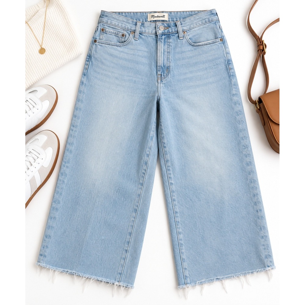 Madewell The Perfect Vintage Wide-Leg Crop Jean Light Wash Raw Hem 16W
